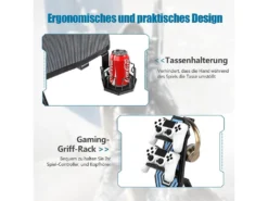 Bureau Gamer,table De Gaming Avec Led, Support Pour Manette, Porte-gobelet, En Forme -Meubles Soldes Magasin meuble bureau 19408275