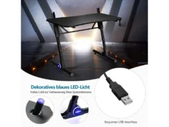 Bureau Gamer,table De Gaming Avec Led, Support Pour Manette, Porte-gobelet, En Forme -Meubles Soldes Magasin meuble bureau 19408277