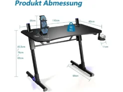 Bureau Gamer,table De Gaming Avec Led, Support Pour Manette, Porte-gobelet, En Forme -Meubles Soldes Magasin meuble bureau 19408279