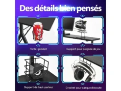 Bureau De Gamer 120 Cm En Forme De Y, Avec étagère Pour écran, Porte-manettes -Meubles Soldes Magasin meuble bureau 19408291