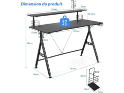 Bureau De Gamer 120 Cm En Forme De Y, Avec étagère Pour écran, Porte-manettes -Meubles Soldes Magasin meuble bureau 19408293