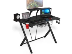 Bureau Gaming Bureau De Jeu Pour Gamer Avec Tablette,Pieds En Y Inversé,1 Porte-gobelet