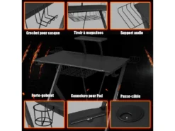 Bureau Gaming Bureau De Jeu Pour Gamer Avec Tablette,Pieds En Y Inversé,1 Porte-gobelet -Meubles Soldes Magasin meuble bureau 19408307