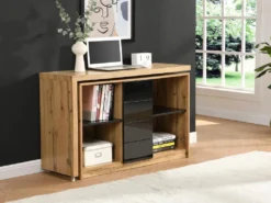 Bureau Extensible Avec Plateau Pivotant 360° - MDF - Naturel Et Noir - PAVELO -Meubles Soldes Magasin meuble bureau 19408315