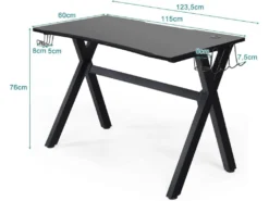 Bureau Gaming 120 X 60 X 76 CM Table Ergonomique Avec Porte-Gobelet, Crochet Pour Tapis De Souris -Meubles Soldes Magasin meuble bureau 19408323