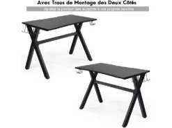 Bureau Gaming 120 X 60 X 76 CM Table Ergonomique Avec Porte-Gobelet, Crochet Pour Tapis De Souris -Meubles Soldes Magasin meuble bureau 19408325