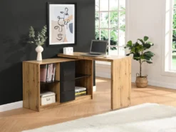 Bureau Extensible Avec Plateau Pivotant 360° - MDF - Naturel Et Noir - PAVELO