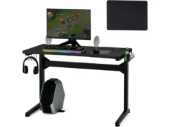 Bureau Gamer Ergonomique, Bureau Informatique Avec Porte-gobelet, Support Pour Casque Et Tapis