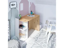 Bureau 2 Niches Réversibles Blanc/Chêne - AIKI - L 100 X L 52 X H 78 Cm -Meubles Soldes Magasin meuble bureau 20003245