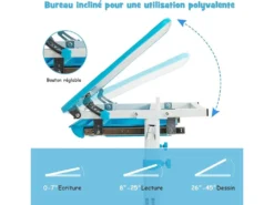 Bureau Enfant à Hauteur Réglable Inclinable 0-45°, Ensemble Table Et Chaise Avec Plateau -Meubles Soldes Magasin meuble bureau 20920229