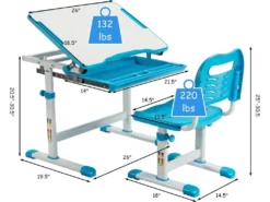 Bureau Enfant à Hauteur Réglable Inclinable 0-45°, Ensemble Table Et Chaise Avec Plateau -Meubles Soldes Magasin meuble bureau 20920233