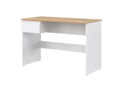 Bureau 1 Tiroir Blanc/Bois - QIZ - L 115 X L 54 X H 75 Cm -Meubles Soldes Magasin meuble bureau 21046305