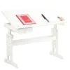 Bureau Enfant écolier Junior FLEXI Table à Dessin Réglable En Hauteur Et Pupitre Inclinable Avec 1 Tiroir En Pin Massif Lasuré Blanc