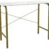 40" Table De Bureau À Domicile Avec Plateau En Faux Marbre Et Cadre En Laiton