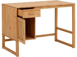Bureau Avec 1 Porte Et 1 Tiroir En Pin Et Rotin Nature -Meubles Soldes Magasin meuble bureau 21581839