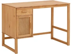 Bureau Avec 1 Porte Et 1 Tiroir En Pin Et Rotin Nature -Meubles Soldes Magasin meuble bureau 21581851