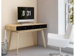 Bureau 2 Portes En Panneau De Particules Chêne Et Noir -Meubles Soldes Magasin meuble bureau 21694295