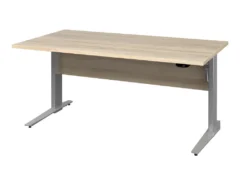 Prisme Bureau B électrique Hauteur Réglabe, Imitation Chêne Et Acier, Gris Argenté.