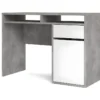Plus Bureau Avec 1 Porte, 1 Tiroir Et 2 Tablettes De Rangement, Finition Béton/blanc Brillant.