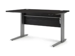 Prisme Bureau à Hauteur Réglable électrique, En Frêne Noir Et Gris Argenté.