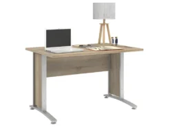 Prisme Bureau C, Imitation Chêne Et Acier, Gris Argenté. -Meubles Soldes Magasin meuble bureau 22085433