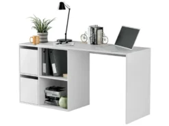 Bureau Divkovi, Bureau Modulable Avec étagère, Table D'étude Ou De Bureau Multi-positions Avec Assemblage D'angle, 152x49h74 Cm, Blanc -Meubles Soldes Magasin meuble bureau 22752463