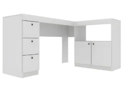 Bureau D'Angle Blanc Caisson 3 Tiroirs Et Armoirette -Meubles Soldes Magasin meuble bureau 22969423