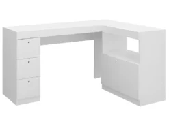 Bureau D'Angle Blanc Caisson 3 Tiroirs Et Armoirette -Meubles Soldes Magasin meuble bureau 22969425