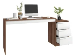 Bureau Et Caisson 3 Tiroirs Amovible Châtaignier Blanc