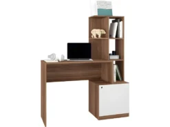 Bureau Châtaignier Blanc Bibliothèque 6 Niches Et 1 Caisson Intégrés