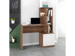 Bureau Châtaignier Blanc Bibliothèque 6 Niches Et 1 Caisson Intégrés -Meubles Soldes Magasin meuble bureau 22970209