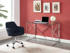 Bureau En Verre Trempé Et Acier - Argent Et Transparent - ATHENA De Pascal Morabito