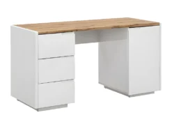 Bureau AMANI - 3 Tiroirs Et 1 Porte - MDF - Blanc Laqué Et Chêne -Meubles Soldes Magasin meuble bureau 489369