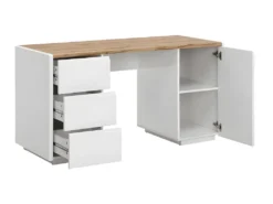 Bureau AMANI - 3 Tiroirs Et 1 Porte - MDF - Blanc Laqué Et Chêne -Meubles Soldes Magasin meuble bureau 489373