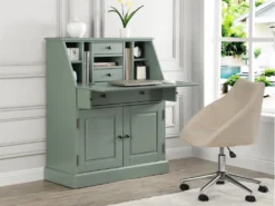 Secrétaire En Pin Et MDF - Coloris : Vert Amande - CLEORE