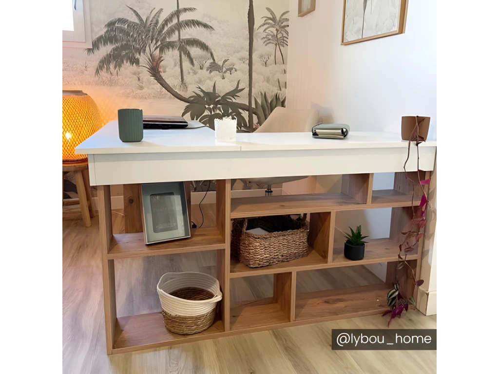 Bureau D'angle Avec Rangements - Coloris : Blanc Et Naturel - LILEUL 9 Bureau D'angle Avec Rangements - Coloris : Blanc Et Naturel - LILEUL – Image 9