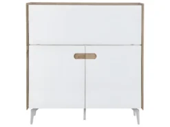 Secrétaire Avec 3 Portes - MDF Et Métal - Coloris : Naturel Et Blanc - DERELIS -Meubles Soldes Magasin meuble bureau 8259195