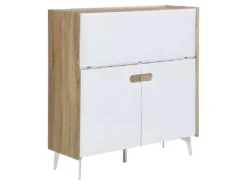 Secrétaire Avec 3 Portes - MDF Et Métal - Coloris : Naturel Et Blanc - DERELIS -Meubles Soldes Magasin meuble bureau 8259199