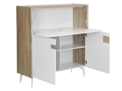 Secrétaire Avec 3 Portes - MDF Et Métal - Coloris : Naturel Et Blanc - DERELIS -Meubles Soldes Magasin meuble bureau 8259201