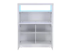 Secrétaire Avec 2 Portes - Avec LEDs - MDF - Blanc Lacqué - MELIONA -Meubles Soldes Magasin meuble bureau 8437341