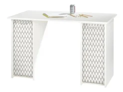 Bureau Blanc 2 Caissons A Rideau - Coloris: Vagues Grises 810