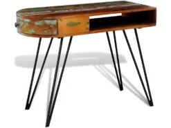 Bureau Table Meuble Travail Informatique En Bois Solide Recyclé Avec Pieds Broche En Fer 0502087