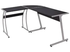 Bureau Table Meuble Travail Informatique De Coin En Forme De L Noir 0502081