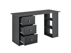 Table De Bureau Secrétaire Poste De Travail Informatique Avec 3 Tiroirs 120 Cm Gris Foncé 03_0004711