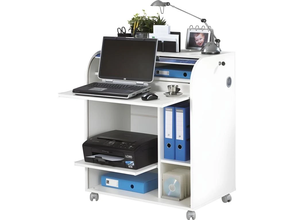 Bureau Informatique Blanc à Roulettes - Coloris: Fée 217 1 Bureau Informatique Blanc à Roulettes - Coloris: Fée 217