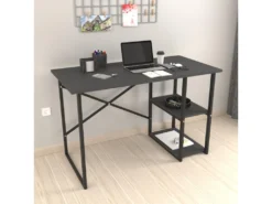 Bureau Nittedal Avec étagère Intégrée à 2 Niveaux 75 X 120 X 60 Cm Anthracite [en.casa] -Meubles Soldes Magasin meuble bureau 9547271