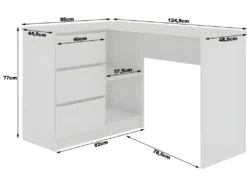 EROSA | Bureau Informatique D'angle Moderne Chambre/salon/bureau | 124,5x85x77cm | 3 Tiroirs + 2 Niches | Table D'ordinateur -Meubles Soldes Magasin meuble bureau 9547937