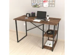 Bureau Nittedal Avec étagère Intégrée à 2 Niveaux 75 X 120 X 60 Cm Effet Chêne Patiné [en.casa]