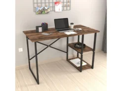 Bureau Nittedal Avec étagère Intégrée à 2 Niveaux 75 X 120 X 60 Cm Effet Chêne Patiné [en.casa] -Meubles Soldes Magasin meuble bureau 9548153