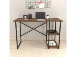 Bureau Nittedal Avec étagère Intégrée à 2 Niveaux 75 X 120 X 60 Cm Effet Chêne Patiné [en.casa] -Meubles Soldes Magasin meuble bureau 9548155